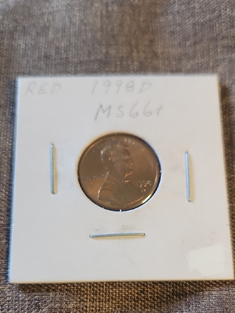 1998-D Lincoln Cent in White Coin Flip